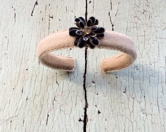 Cappucino Cream Adjustable Cuff with Black Enamel Flower