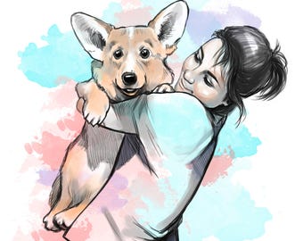 Custom Pet Portrait from Photo Dog Sketch Cat Gift Puppy Watercolor Print Digital painting Cute Art Funny Animal Artwork