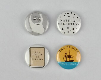 Charles Darwin Badges, Evolution, Natural Selection, Survival of the Fittest, Origin of Species