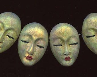 4 One of a Kind Abstract 1 3/8 " Polymer Asian Face Beads Side Drilled AASB 4