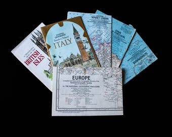 Set of 6 European National Geographic Maps