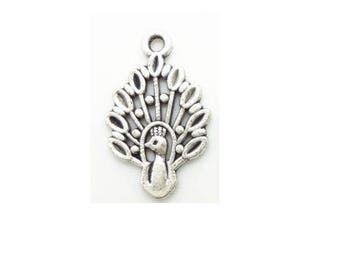SET of 3 (A28) silver Peacock feather charms