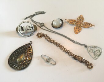 Destash Lot of Vintage and Salvaged Found Objects and Grungy Jewelry Pieces for Steampunk and Assembl