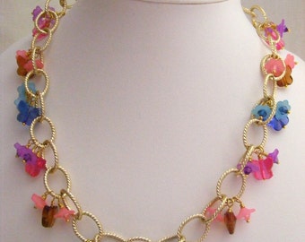 Butterflies and Flower Chain Necklace