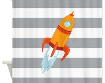 rocket ship shower curtain