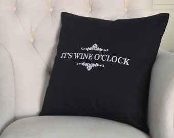 It's Wine O'clock Embroidered Cushion