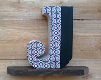 BOOK LETTERS (J), #340 ....Ready Made Book, Book Cut Letters, Book Initials, Letter Cut from old book, Engagement Gift, Library Decor