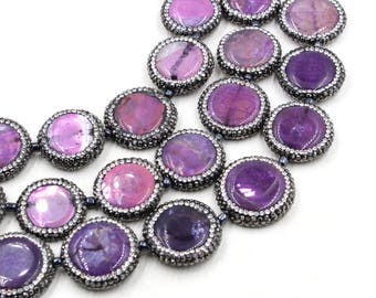 27mm agate coin beads in purple 15" strand