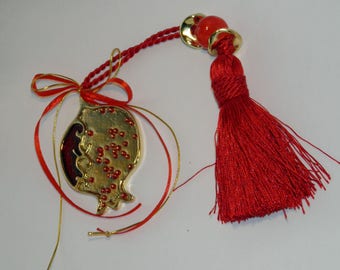 Beautiful Gold Pomegranate Charm with Enamel Color - Metal Good Luck Charm Gift Wrap - Greek Traditional Souvenir - Brass Plated