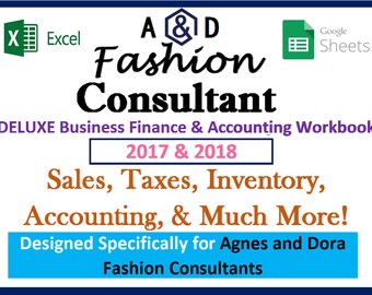 New Agnes and Dora 2018 DELUXE Finance Accounting Excel Spreadsheet Workbook - Profit, Revenue, Inventory Sales, Expenses, Taxes and More