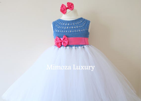 SALE size 18-24m Ready to ship, Blue Flower girl dress tutu dress, bridesmaid dress, princess dress, crochet top tulle