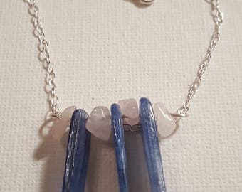 Blue kyanite and rose quartz necklace