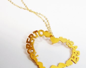 nombre con collar personalizado en forma de corazon bañado en oro - corazon personalizado - regalo de aniversario - regalo para mama