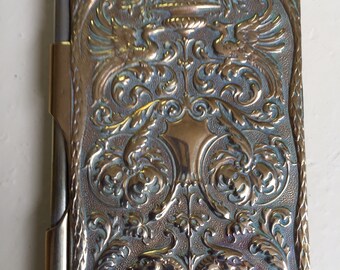 Very Ornate Brass Dance Card /Aide Memoire with Cherubs and Fawna c1900-1920