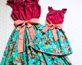 Mommy and Me Dresses - Mother Daughter Outfits - Mother Daughter Dresses - Matching Dresses - Floral Dresses - Mothers Day Gift - Teal