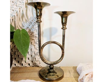 Double Brass Handleholder / Brass 2 Arm Candelabra / Brass Decor / Wedding Centerpiece