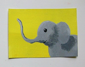 The Yellow Elephant #60 (ARTIST TRADING CARDS) 2.5" x 3.5" by Mike Kraus