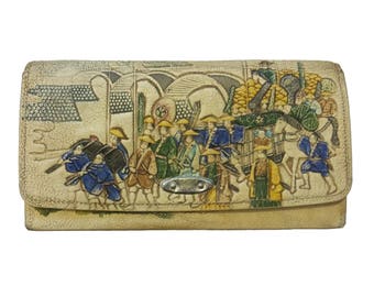 1920s Hand Painted, Embossed Leather, Japanese Clutch Bag