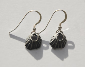 Tiny Marazion Oxidised Limpet Drop Earrings