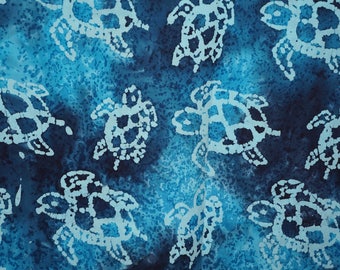 2 yd Sea Turtles Batik Cotton Fabric Abstract Print Imported Aqua