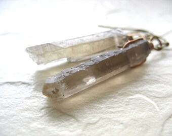 Smoky Quartz Crystal Point Earrings, Handmade Artisan Gemstone Dangle Drop Earrings, Made in the USA
