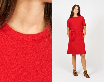 Vintage 60s Red Wool Shift Dress