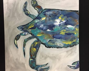 Blue Crab Print From Original Watercolor Chesapeake Bay Blue