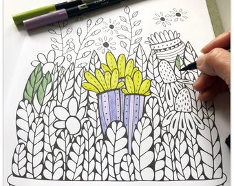 Printable Joyful Floral Basket Colouring Page