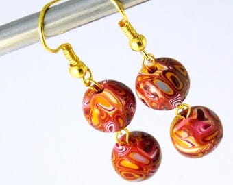 Earrings made of polymer clay, red earrings made of polymer clay, earrings with handmade beads