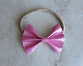 Baby Pink patent shimmer bow