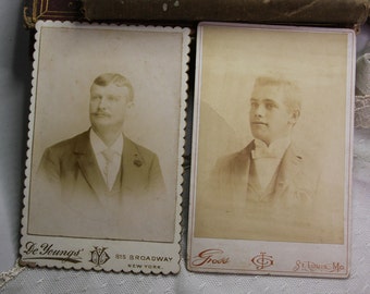 Victorian CABINET CARDS De Youngs- Julius Gross St. Louis (2) Gents in Suits- Old Photos- Sepia Toned Photo