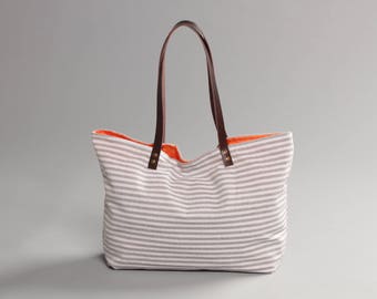 Blue and white striped bag, Canvas Tote Bag, Beach tote Bag, Casual Tote Bag, Day Bag, Summer Tote bag, Hobo Tote bag, Lagut, Weekend Bag