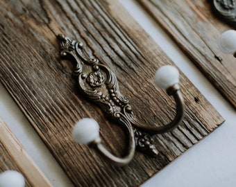 Weathered Fence Boards with Antique Bronze Hooks