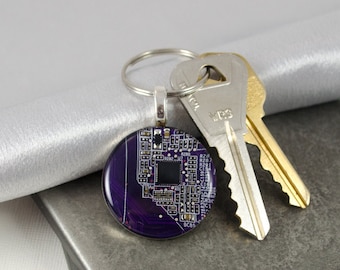 Circuit Board Keychain, Violet PCB Key Fob, Engineer Gift, Graduation Gift, Software Engineer, Computer Science Gift, Science Gift, Geekery