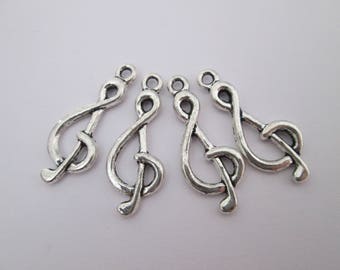 4 breloque clé de sol musique en métal argenté 27 x 11 mm