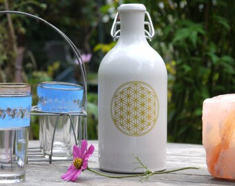 Steingut Flasche mit der Blume des Lebens 500ml