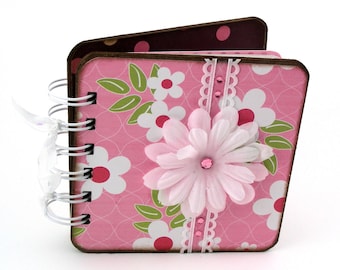 White Blossoms in a Pink Garden Mini Blank Book, doodle - sketch - collage - write