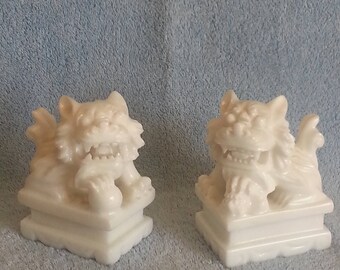 Foo Dogs - Shi Shi Dogs - Asian Foo Dogs - White Marble Foo Dogs - Hand Carved