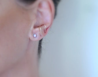 14k solid gold SINGLE suspender earring, Thin suspender earring, Minimalist earring
