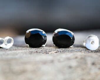 Black Spinel Stud Earrings - Black Spinel 9x 7mm stud earrings - Black Spinel Studs - Black Spinel - Black Spinel Jewelry Black Spinel studs