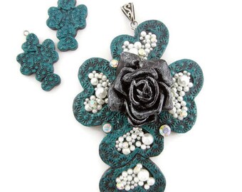 Set of Blue Turquoise Resin Cross Charms and Pendant