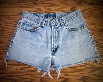 Levi's High Waisted Shorts Vintage Levis Cut Off Short Levi Shorts High Waist Denim Cutoffs Distressed Red Tab Jean Size Medium Large 8 10