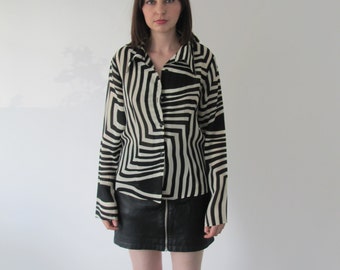Vintage Monochrome Geometric Blouse