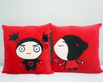 Pucca & Garu Couple Mr Mrs Him Her Velvet Cotton Pillow Cases/Cushion Covers/Throw Pillow Covers