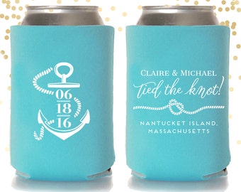 Tied the Knot Nautical Wedding Can Cooler Beer Cozy Favor