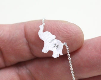 elephant necklace, personalized initial elephant necklace,initial jewelry,Elephant Jewelry, sterling silver elephant