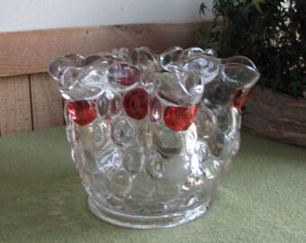 Vintage Westmoreland Thousand Eye-Flash Large Flower Arranger Vase Crimped Centerpiece or Coffee Table Bowl Florist Ware Home Decor