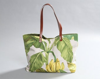 Canvas Tote Bag, Beach tote Bag, Tropical Tote Bag, Day Bag, Summer Tote bag, Tote bag, Jute Tote Bag, banana leaves tote, Lagut Weekend Bag
