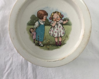 Vintage Heavy Baby Dish 1920s Grace Drayton Buffalo Pottery Campbell Soup