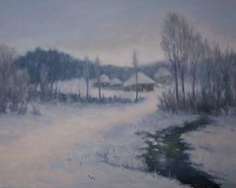 Winter Landscape -original oil painting, landscape oil artwork